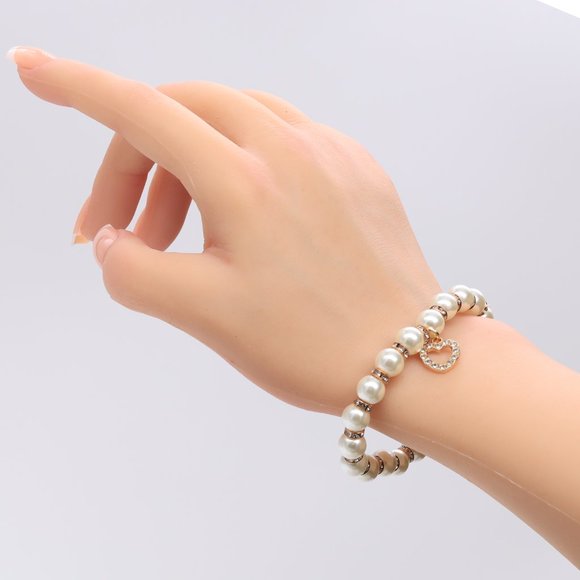 Beautiful Pearl bracelet with Rhinestones and heart pendant. - Picture 4 of 5